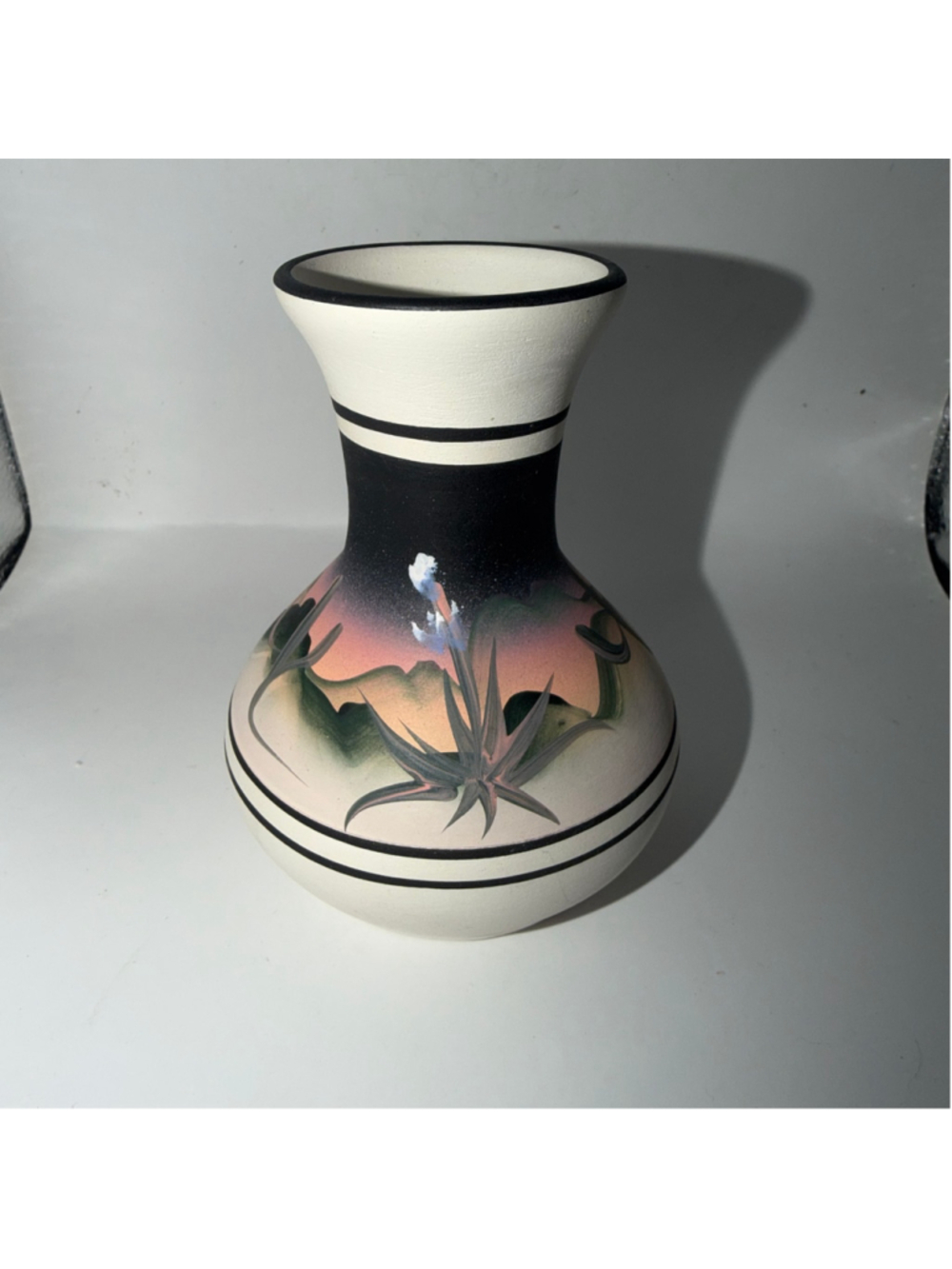 Vintage 1985 New West Pottery Aztec Southwestern Desert Hand Painted Vase Signed